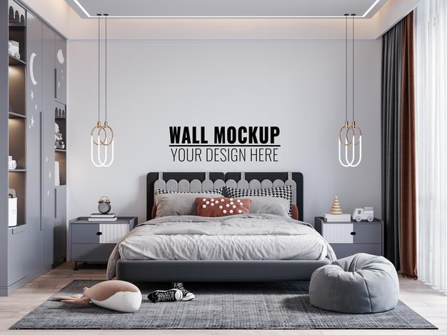 Free Interior Kids Bedroom Wall Mockup Psd