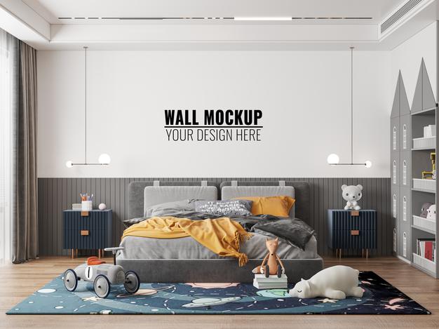 Free Interior Kids Bedroom Wall Mockup Psd