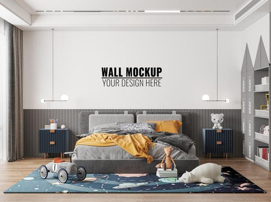 Free Interior Kids Bedroom Wall Mockup Psd