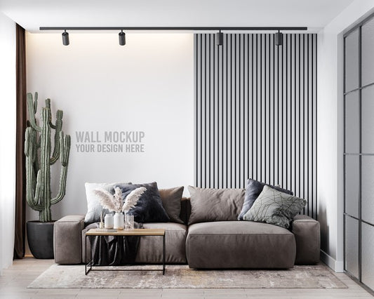 Free Interior Living Room Wall Mockup Psd