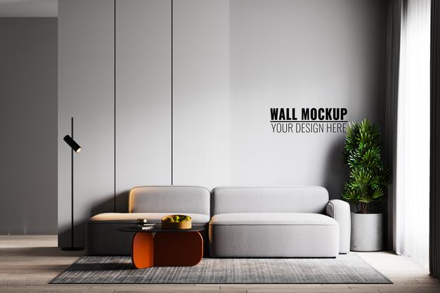 Free Interior Living Room Wall Mockup Psd