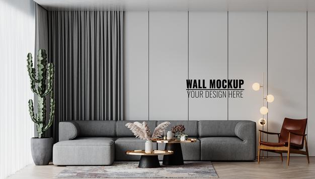 Free Interior Living Room Wall Mockup Psd