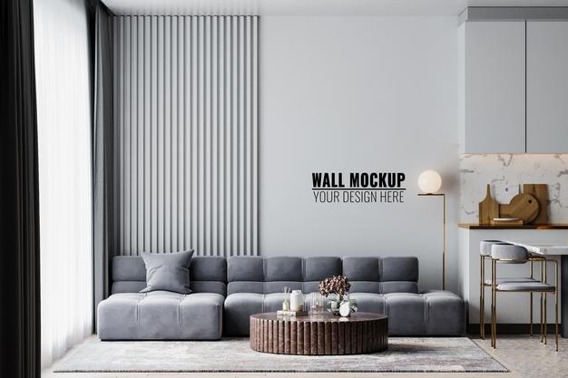 Free Interior Living Room Wall Mockup Psd