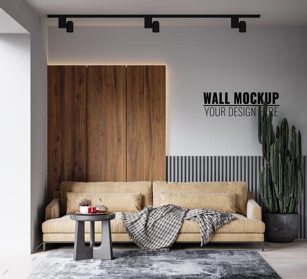 Free Interior Living Room Wall Mockup Psd