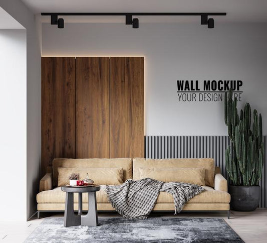Free Interior Living Room Wall Mockup Psd