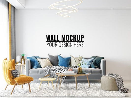 Free Interior Living Room Wall Mockup Psd