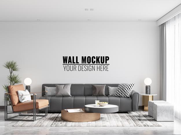 Free Interior Living Room Wall Mockup Psd