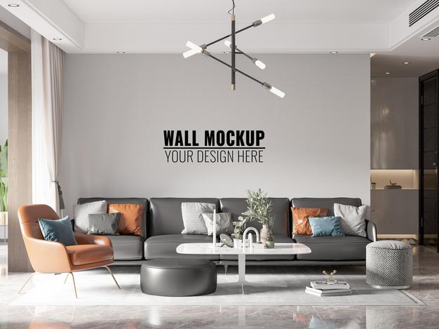 Free Interior Living Room Wall Mockup Psd