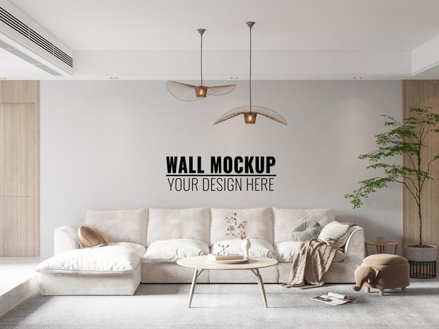 Free Interior Living Room Wall Mockup Psd