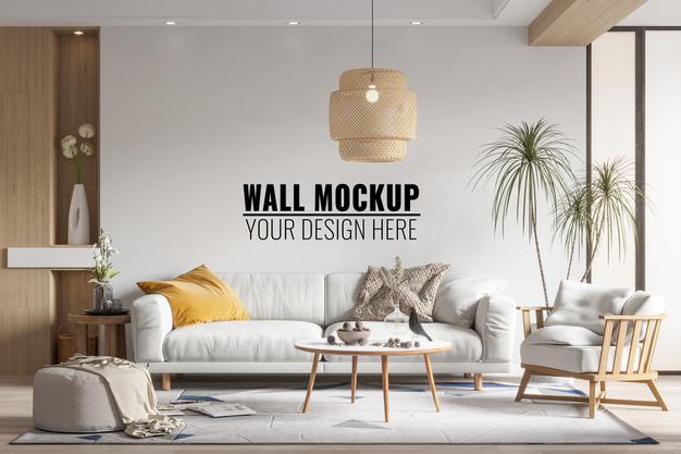 Free Interior Living Room Wall Mockup Psd