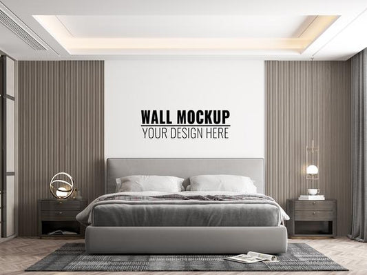 Free Interior Modern Bedroom Wall Mockup Psd