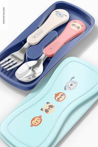 Free Kids Cutlery Travel Case Mockup, Close Up Psd