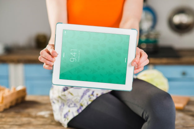 Free Kitchen Mockup With Tablet Psd
