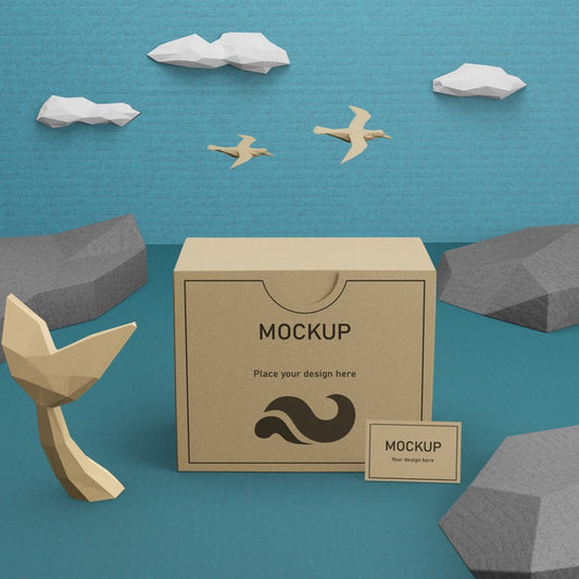Free Kraft Paper Box And Sea Life With Mock-Up Psd
