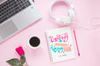 Free Laptop Headphone And Notebook On Pink Background Psd