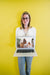 Free Laptop Mockup With Businesswoman Psd