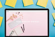 Free Laptop Mockup With Post Its Psd