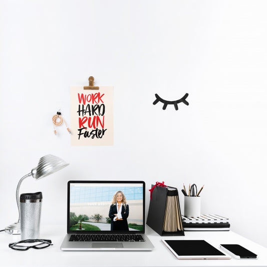 Free Laptop Mockup With Workspace Composition Psd