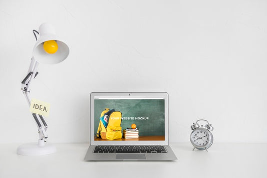 Free Laptop With Mockup Screen In Clean And Tidy Workspace. Education Theme Psd