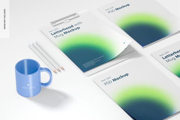 Free Letterhead With Mug Mockup, Close Up Psd