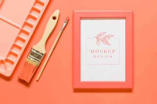 Free Living Coral Arrangement With Frame Mock-Up Psd