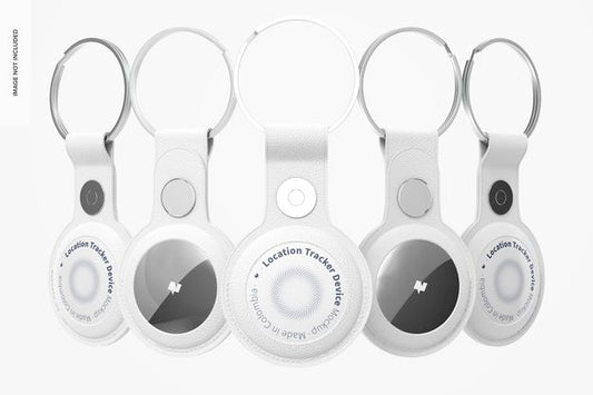 Free Location Tracker Device With Keychain Set Mockup Psd