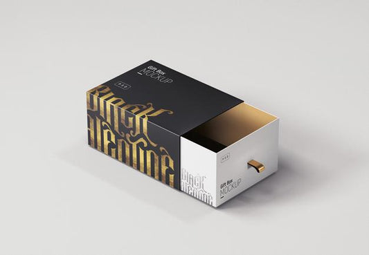 Free Luxurious Black And Golden Gift Box Mockup Psd