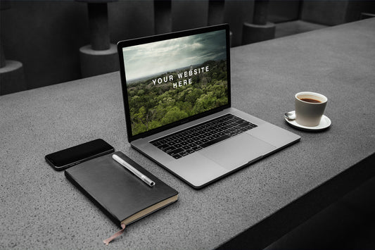 Free Macbook Pro Workspace Psd Mockup