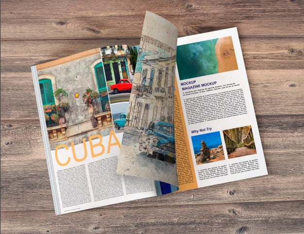 Free Magazine Mockup On Wooden Table Psd