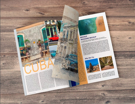 Free Magazine Mockup On Wooden Table Psd