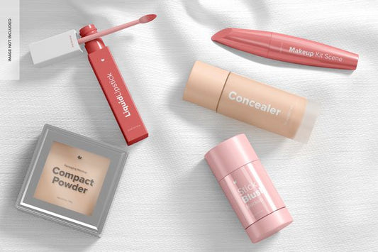 Free Makeup Kit Scene Mockup, Top View Psd