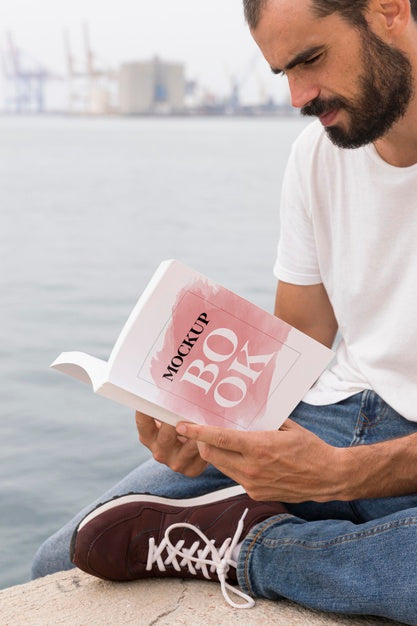 Free Man On Street Reading Book Psd