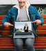 Free Man Presenting Laptop Mockup Psd