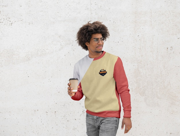 Free Man With Hoodie Drinking Coffee Psd