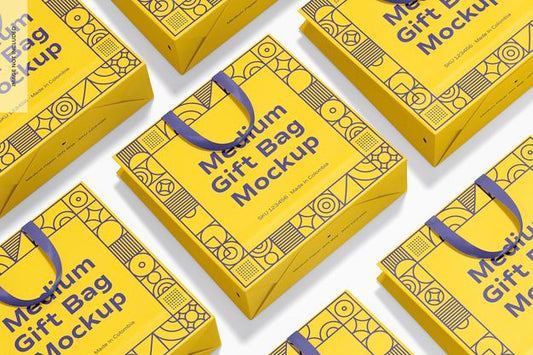 Free Medium Gift Bag With Ribbon Handle Mockup Psd