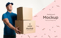 Free Medium Shot Delivery Man Holding Some Boxes Mock-Up Psd