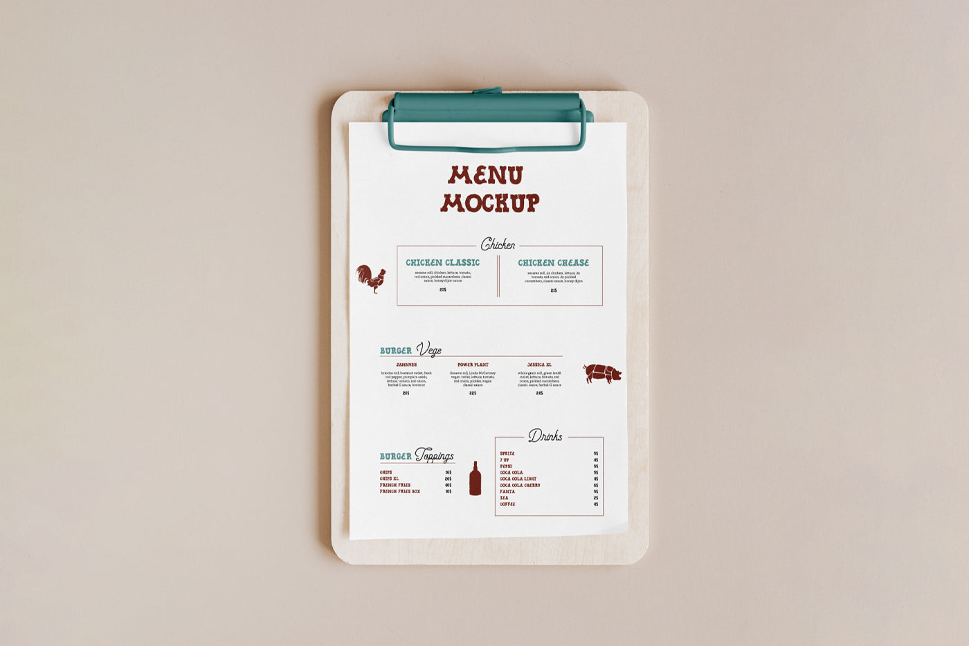 Free Menu Card Mockup
