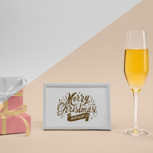 Free Merry Christmas Frame With Champagne Glass Psd