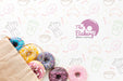 Free Mix Of Colorful Donuts In Paper Bag With Mock-Up Psd