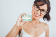 Free Mock Design Of Woman With Business Card Psd