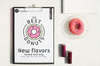Free Mock-Up Clipboard And Sweet Snack On Desk Psd