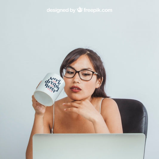 Free Mock Up Design With Woman And Coffee Mug Psd