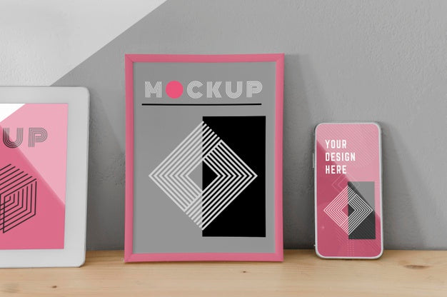 Free Mock Up Frame On Desk Psd