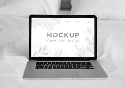 Free Mock Up Laptop In Bedroom Psd