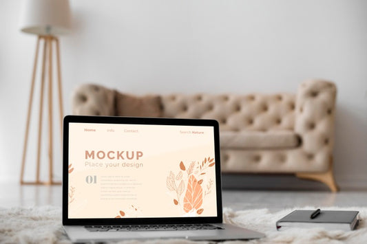 Free Mock Up Laptop In Bedroom Psd