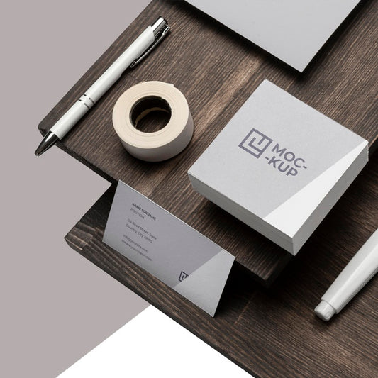 Free Mock-Up Stationery On Wood Composition Psd