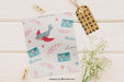 Free Mock Up With Label, Template, Clothespins And Flowers Psd
