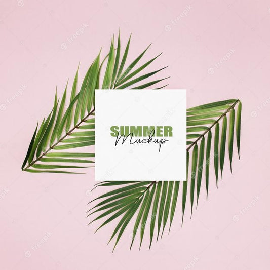 Free Mockup Frame With Palm Leaves Over Pink Background Psd