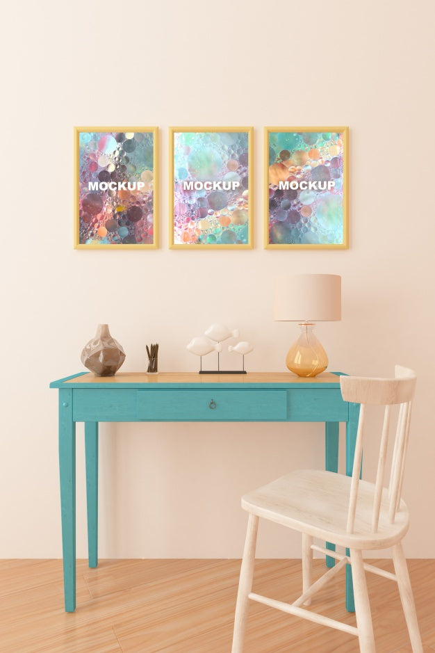Free Mockup Of Frames Above Little Table Psd