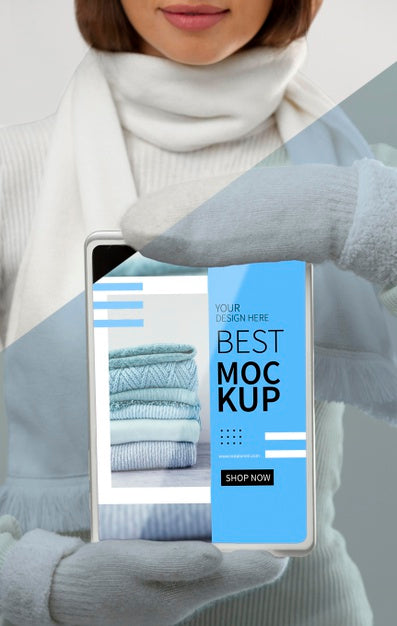 Free Model Holding Tablet Mockup Psd